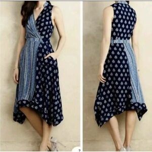 Anthropologie Maeve Eclipse Faux Wrap Handkerchief Dress